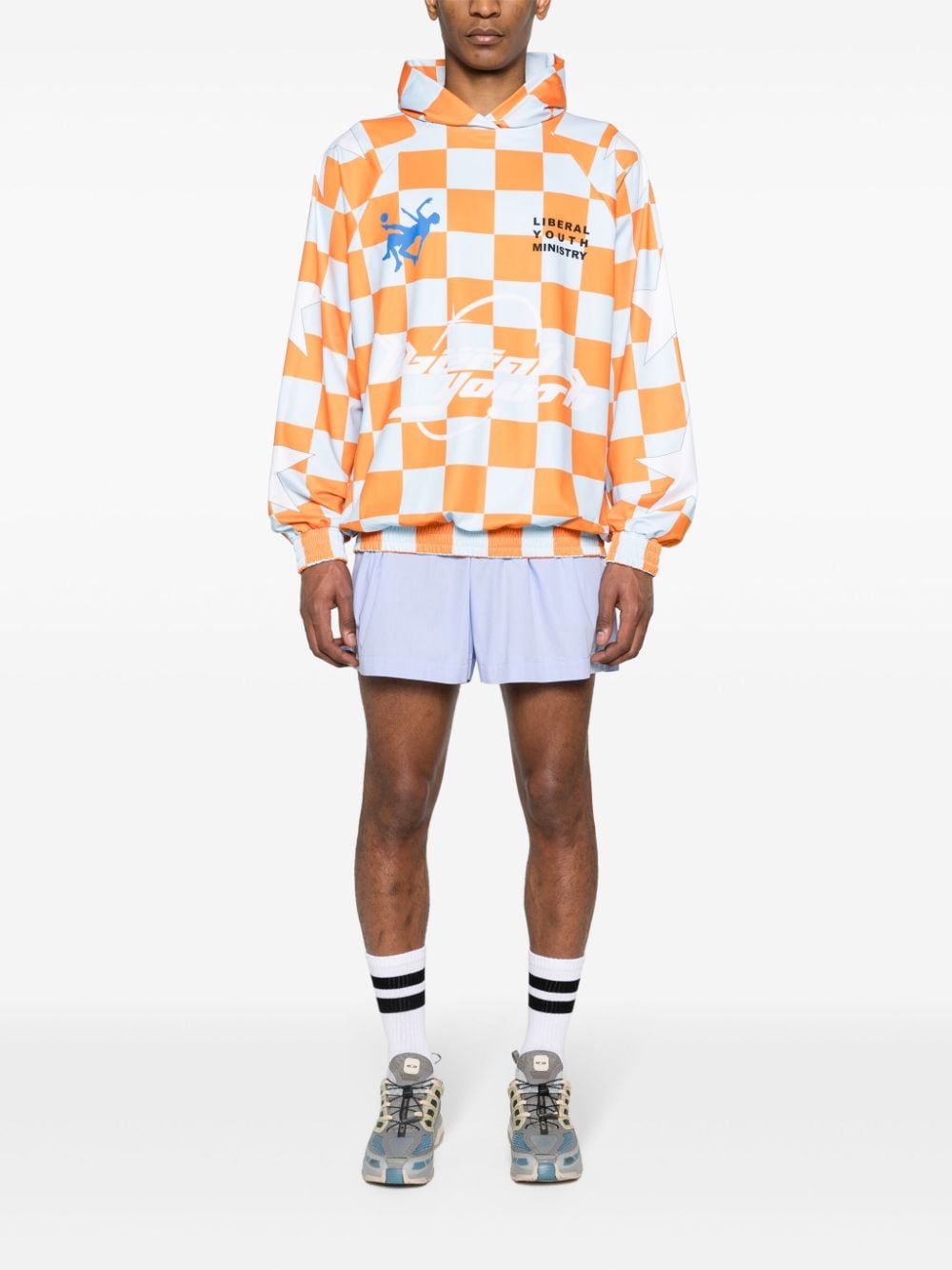 Orange logo checkerboard-print sweatshirt - men - LIBERAL